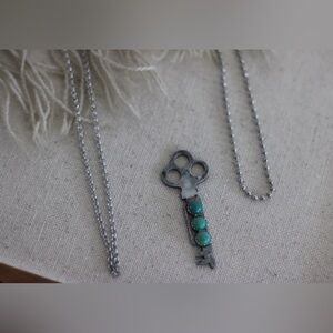 Vintage Upcycled Key with Turquoise Triple Row on your choice of chain